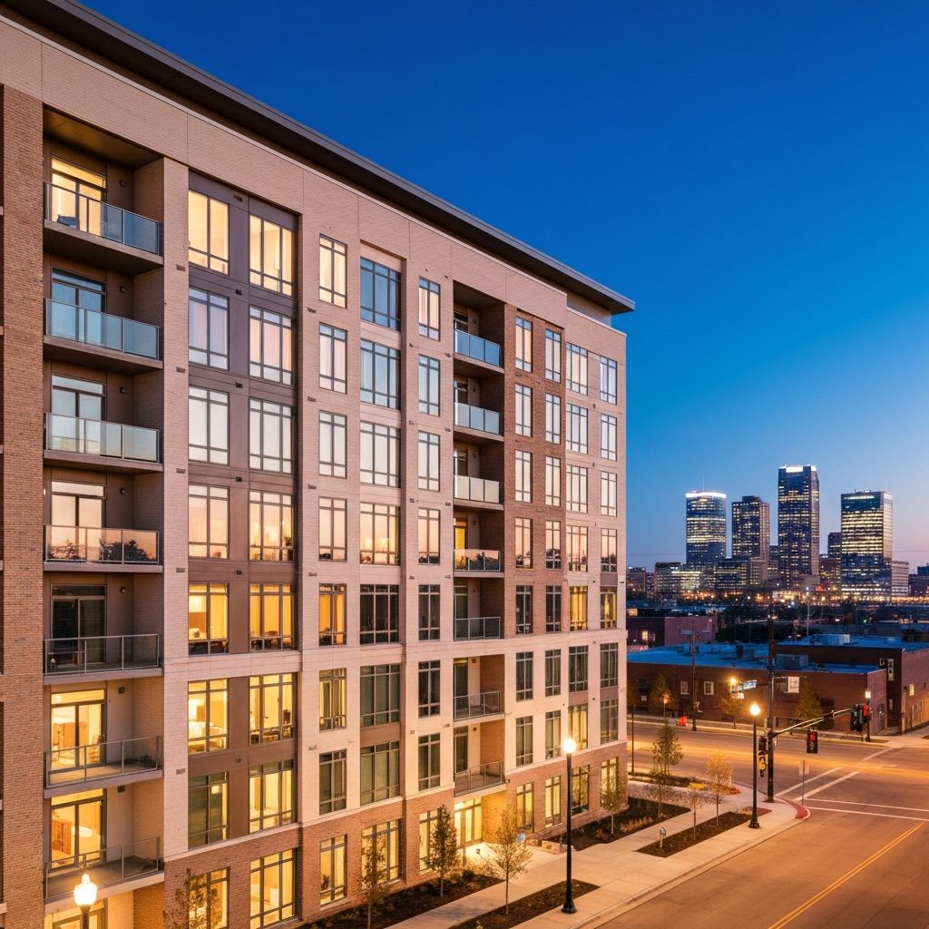 Modern residential development at dusk